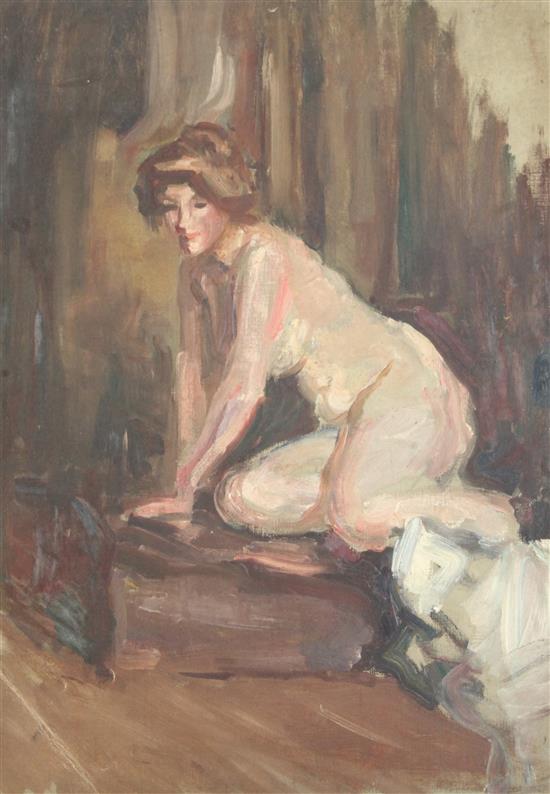 Albert de Belleroche (1864-1944) Kneeling female nude 26 x 18.5in.